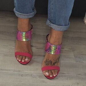Wild Rose Fuchsia Pink Snakeskin Open Toe Heel Size 8